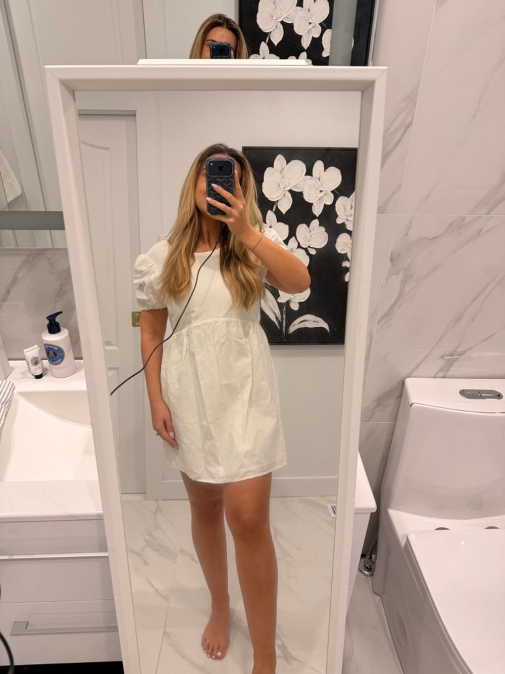 Aritzia White Puff-Sleeve Mini Dress